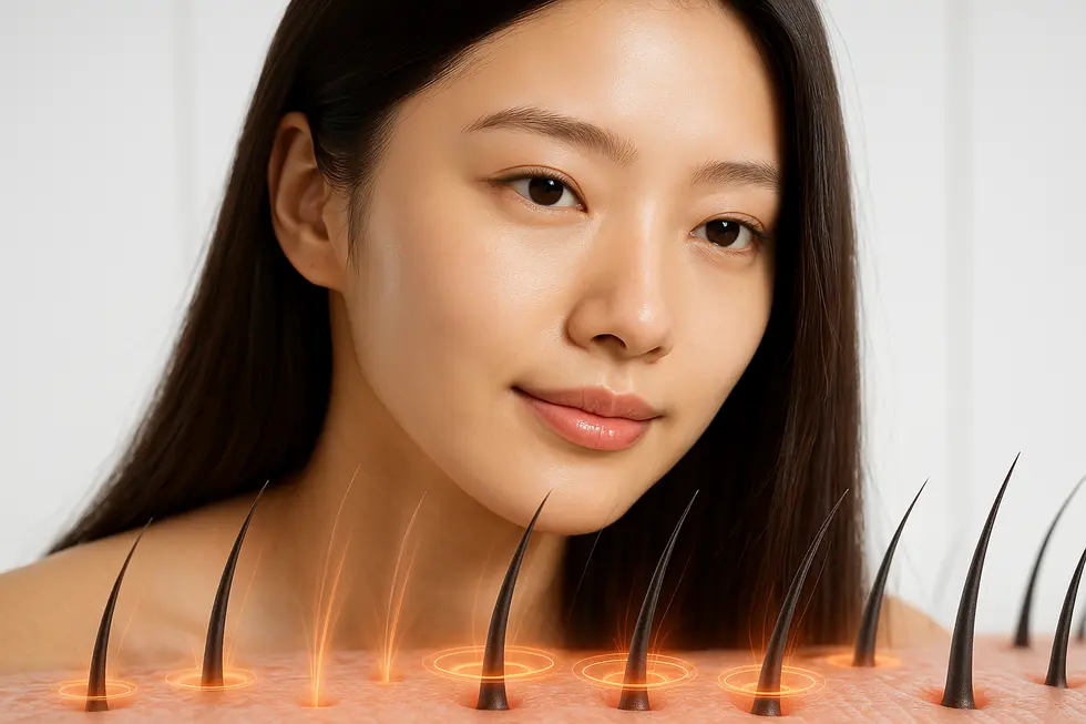 磁場の力で毛母細胞を活性化させるヘアセル治療のイメージ。