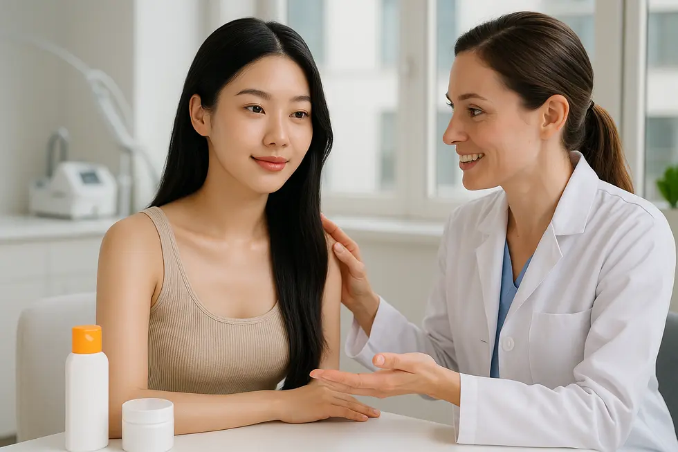 スカーレットレーザー施術後の効果を最大限に引き出すための専門的なアフターケア相談の様子。