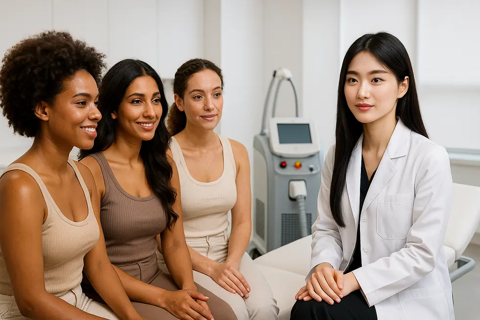 医療レーザー脱毛の相談風景。多様な肌質や毛質に対応できる現代の技術を表現。