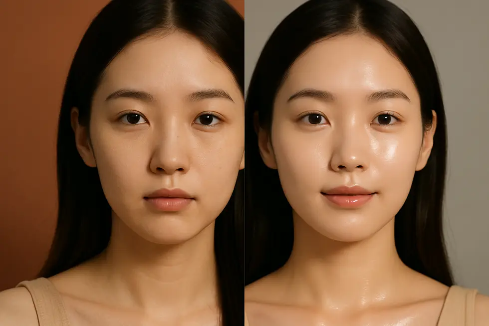 천연 유기산 엑소좀 필링의 시술 전후 효과와 예상 가격대를 보여주는 이미지