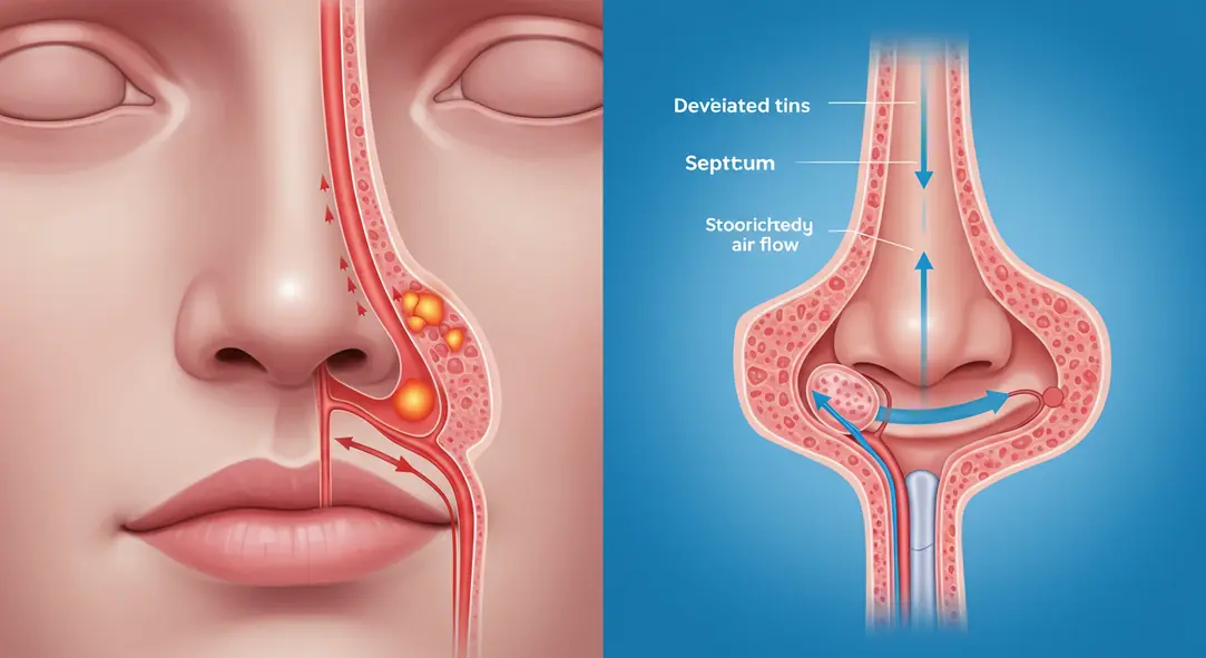 기능코성형은 휘어진 비중격을 바로잡아 공기 흐름을 원활하게 만드는 원리입니다.