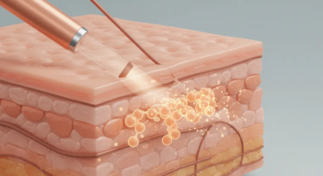 A diagram showing how laser energy penetrates the skin to stimulate collagen production in the dermis.