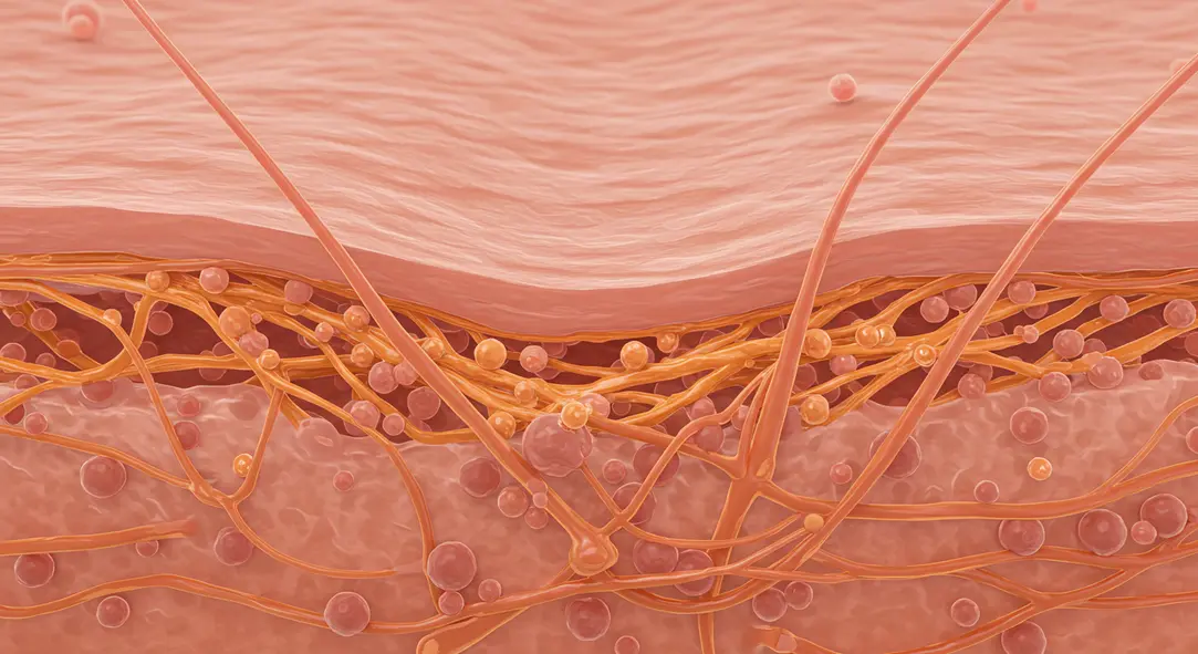 A microscopic view of collagen fibers being regenerated within the skin’s dermal layer.