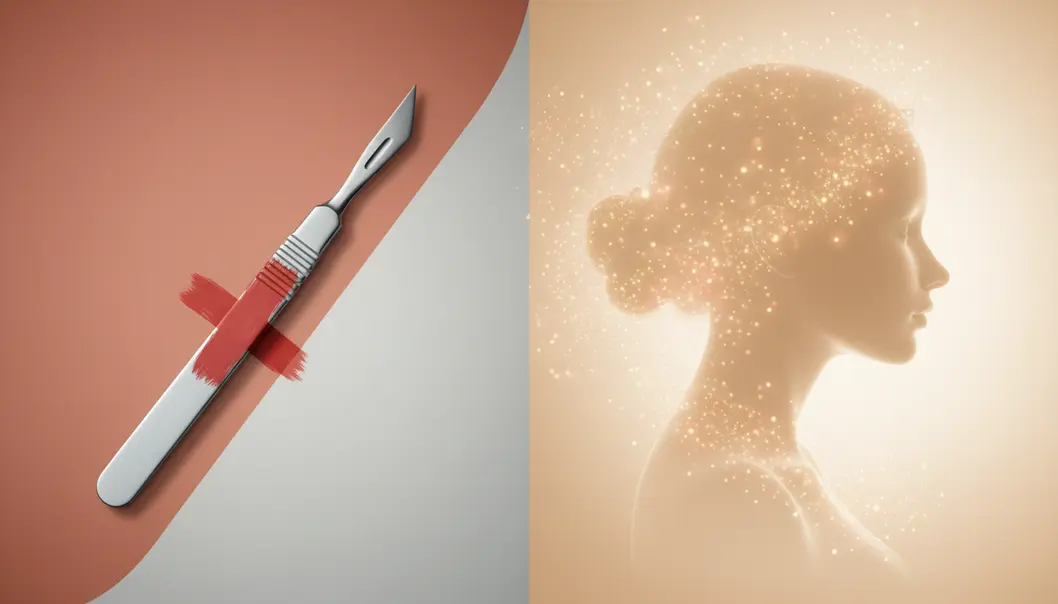 메스 없이 안전하게 진행되는 비수술 시술의 개념을 보여주는 이미지입니다.