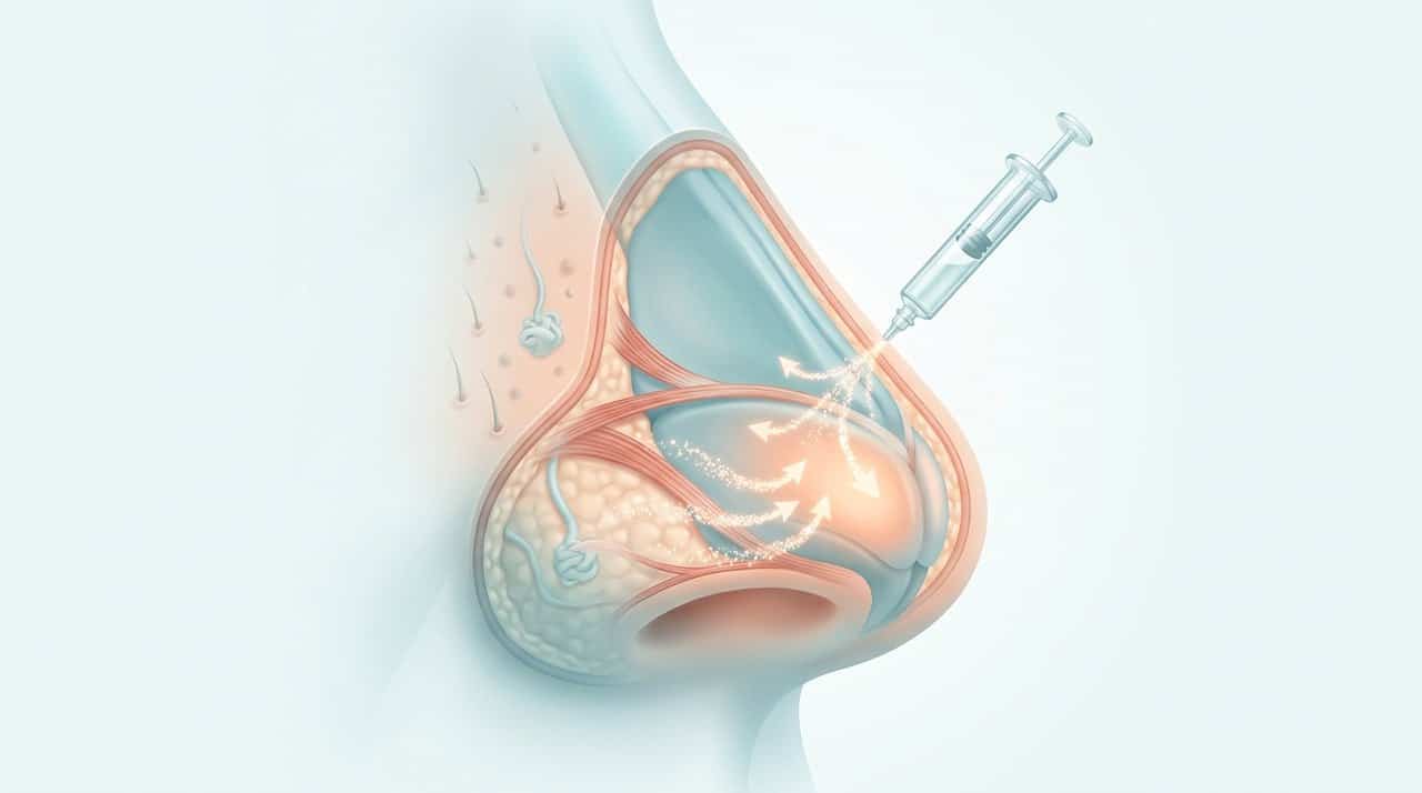 코끝 필러 적합 대상 시술 침투 깊이 및 임상 효과 비교 인포그래픽 차트