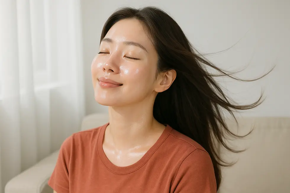 完成海藻矽針煥膚後的晶瑩美肌，自信展現。