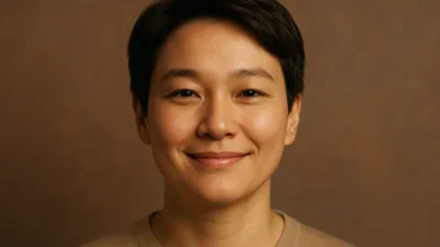 Portrait of a person with tightened and lifted facial skin after aesthetic treatment.