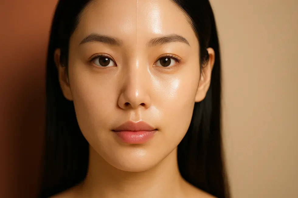 Close-up of a woman's face showing side-by-side comparison of skin before and after a rejuvenating peel, with the 'after' side appearing smoother and brighter.