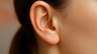 自然な美しさを強調した、ふっくらとした耳たぶのクローズアップ画像。