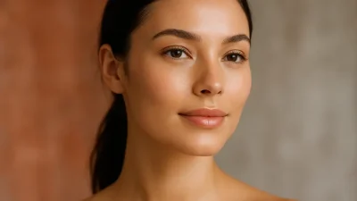 I4PL治療を受けた女性の、輝くような美しい肌のクローズアップ写真。