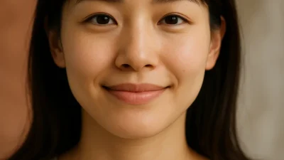 鼻の下が美しくバランスの取れた、若々しい印象の日本人の顔のクローズアップ。