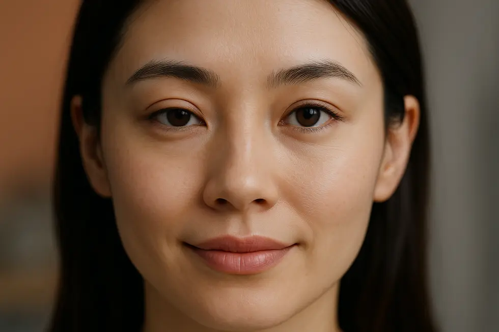 左右の目の形が異なる人物のクローズアップ。片目は修正前、もう片方は修正後のような自然でバランスの取れた状態を示しており、目の修正手術の概念を表現している。