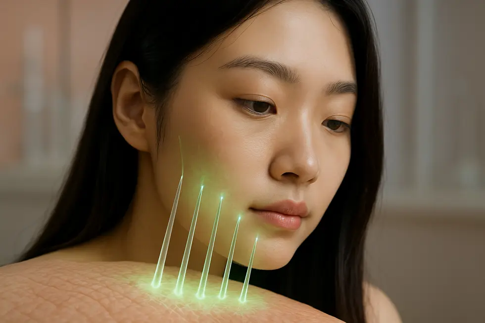 グリーンセルの核となる微細なスピキュールが肌に働きかける様子。