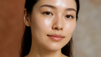 内側から発光するようなツヤとハリのある、健康的で美しい女性の肌のクローズアップ。
