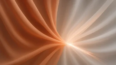 暖色系の光の粒子が布地に優しく触れる抽象的な表現。バレリーナレーザーの穏やかで効果的な治療を象徴しています。
