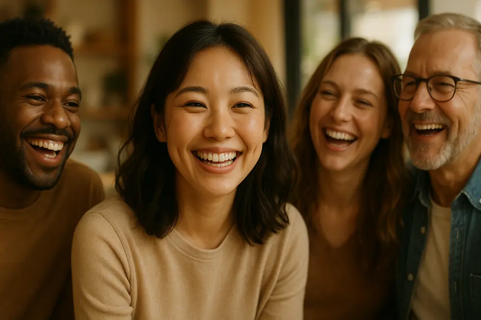 笑顔で魅力的なえくぼが魅力的な女性の顔のクローズアップ画像。
