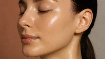 潤いとハリのある美しい肌を持つ女性の顔のクローズアップ。