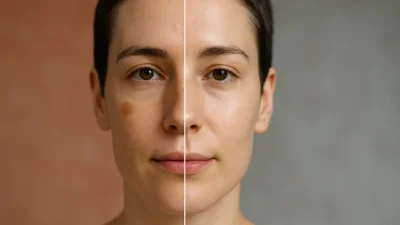 Qスイッチレーザー治療でシミが薄くなり、明るくなった肌のビフォーアフターイメージ