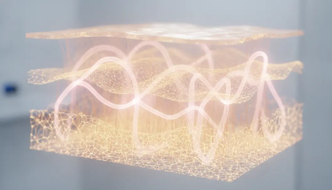 A glowing conceptual visualization of skin layers regenerating collagen through thermal energy.