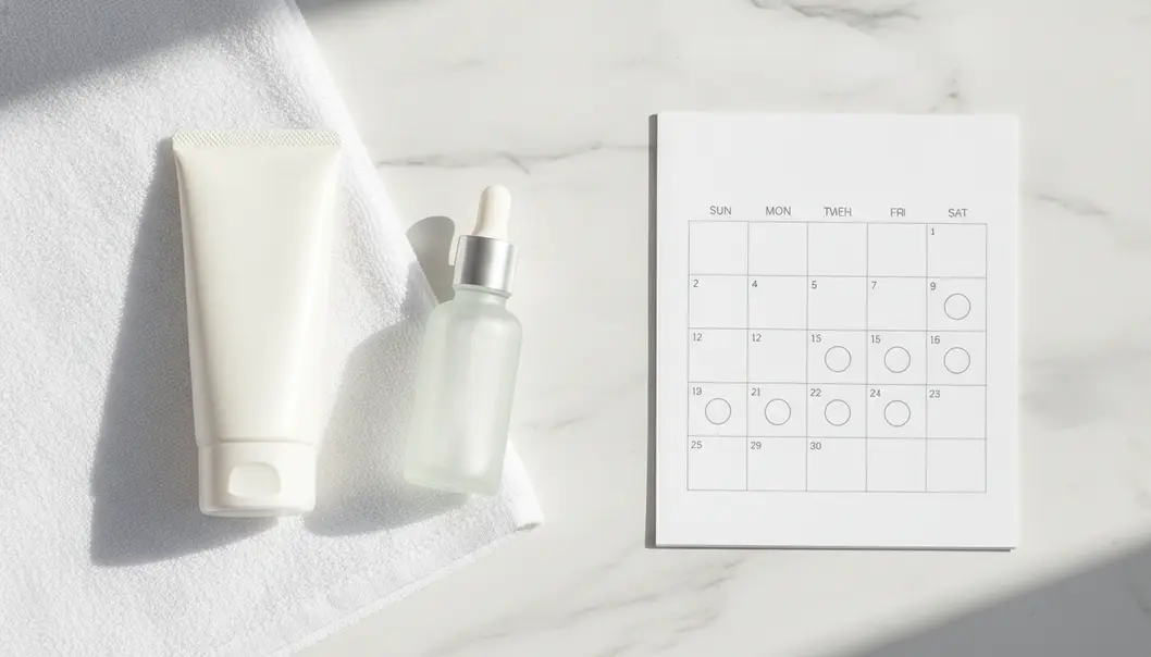 A serene flat lay of post-treatment care essentials, emphasizing hydration and sun protection.