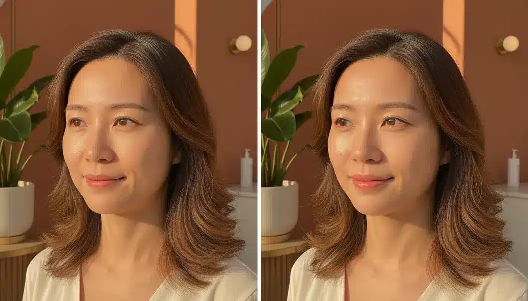 精準多層次填補後的自然動態效果：面部中軸立體澎潤，重現年輕自信光采